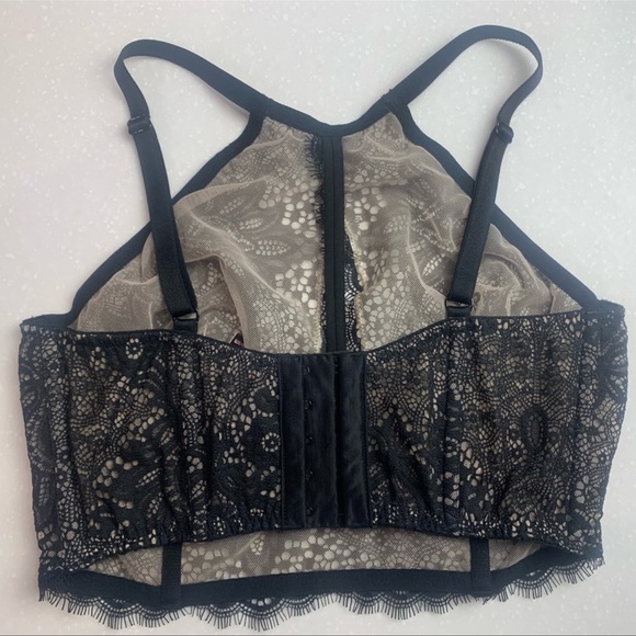 Victoria's Secret sheer lace halter bra, black w/ nude mesh lining, sz M, NWOT - Picture 2 of 6